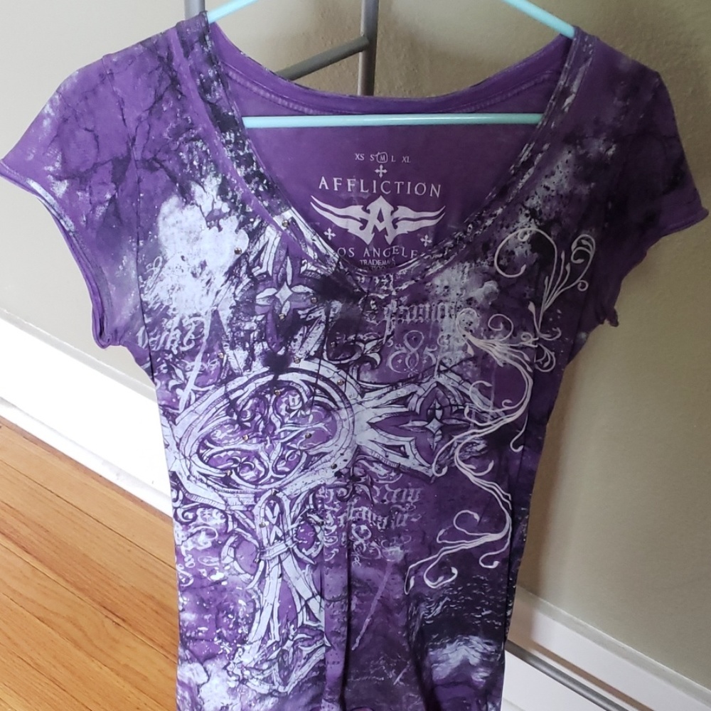 Affliction studded corset back shirt